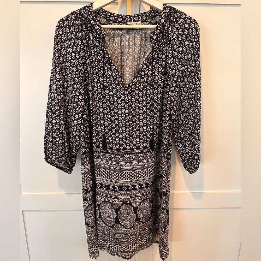 Roxy Navy Blue and White Long Sleeve Dress